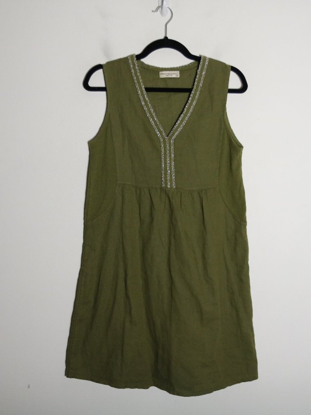 Terzo Millennio Linen Embellished Mini Dress Small Green Made in Italy Boho